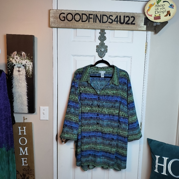 Catherines plus size blouse 3X 3/4 sleeve multicolor lightweight - Picture 1 of 8